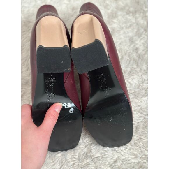 Marni Sz 7 Womens Ankle Leather Boots Block Heel Square Toe Maroon Red Nude - Picture 7 of 10